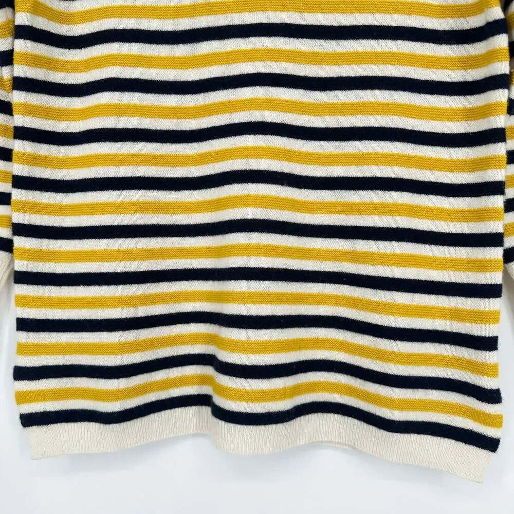 J. Crew 100% Cashmere Everyday Striped Crew Neck Sweater 3/4 Sleeve Preppy